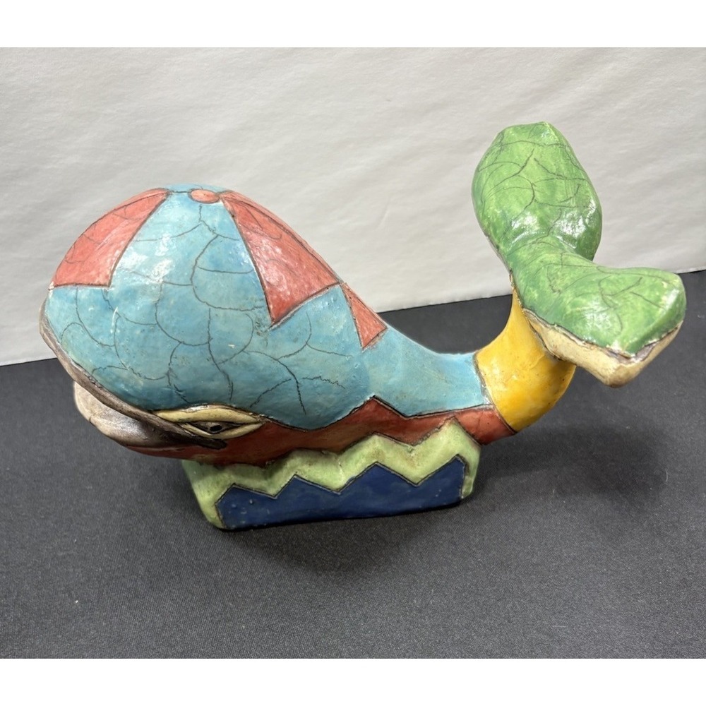 Vintage‎ Raku Pottery Colorful 7x5.5" Ceramic Whale Figurine